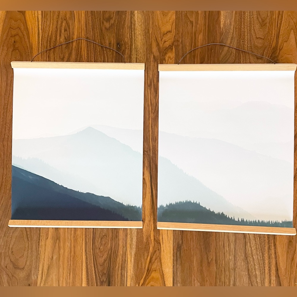 Wall art with magnetic wood hangers
